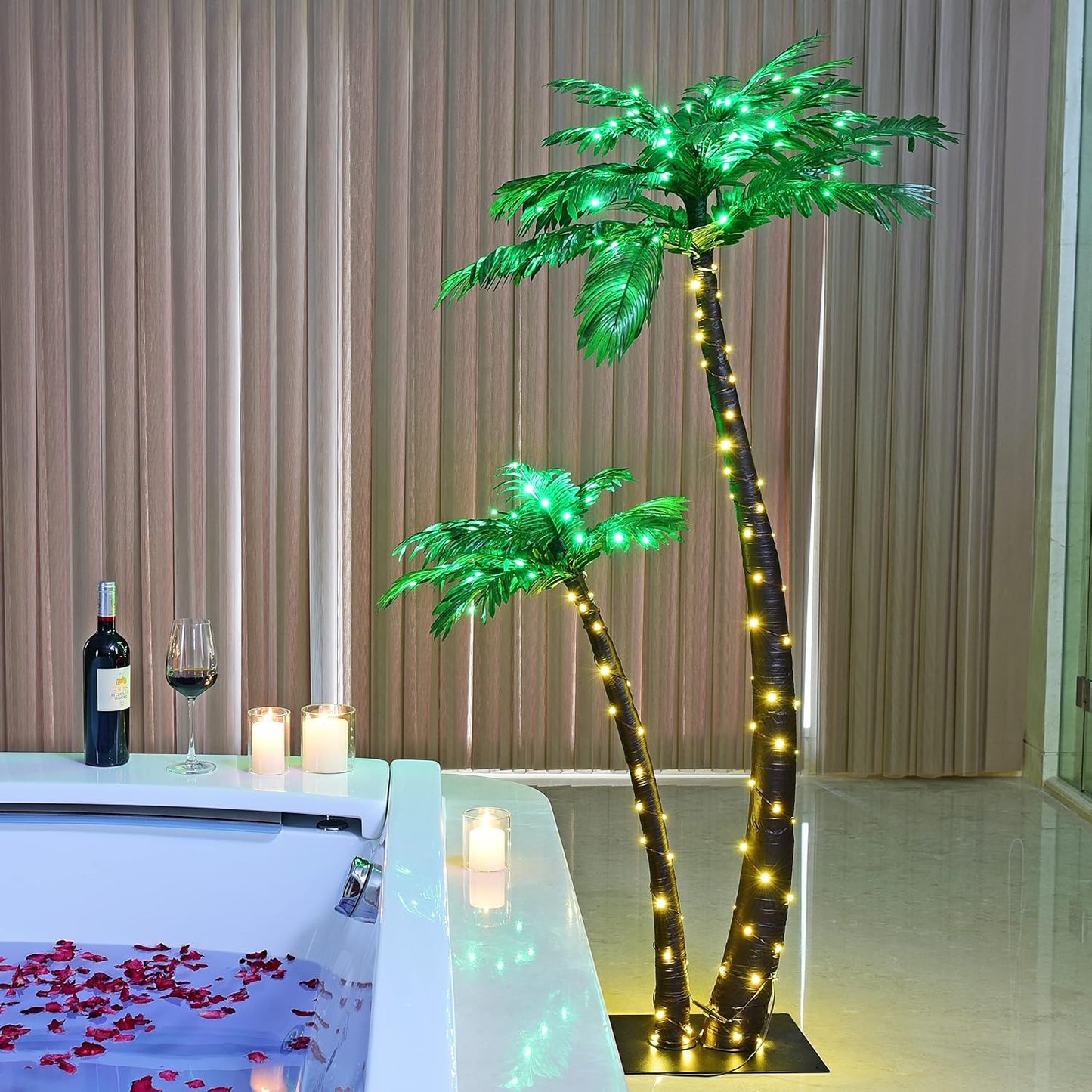 Gorgeous Artificial Lighted Solar Palm Tree 4FT&6FT Office Decor, 184LED for Outside Patio Home Party Garden Nativity