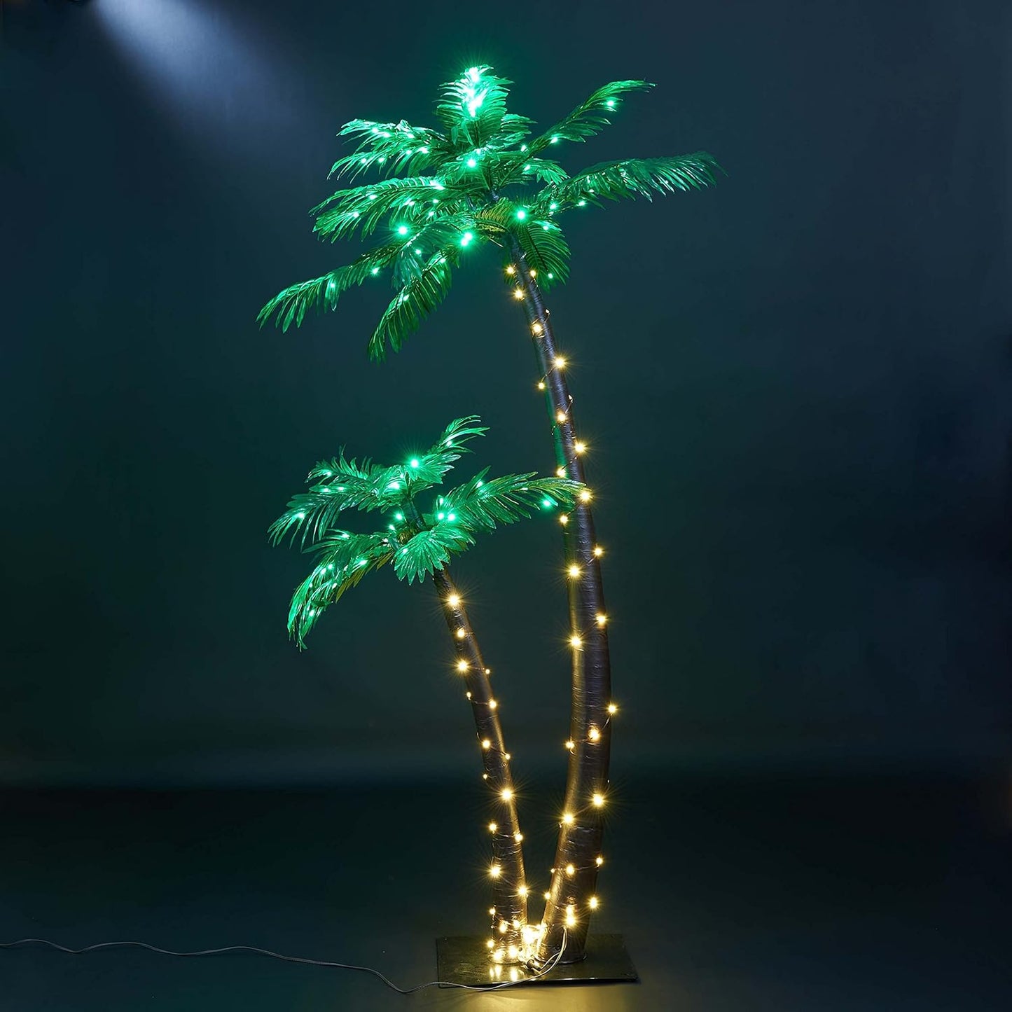 Gorgeous Artificial Lighted Solar Palm Tree 4FT&6FT Office Decor, 184LED for Outside Patio Home Party Garden Nativity
