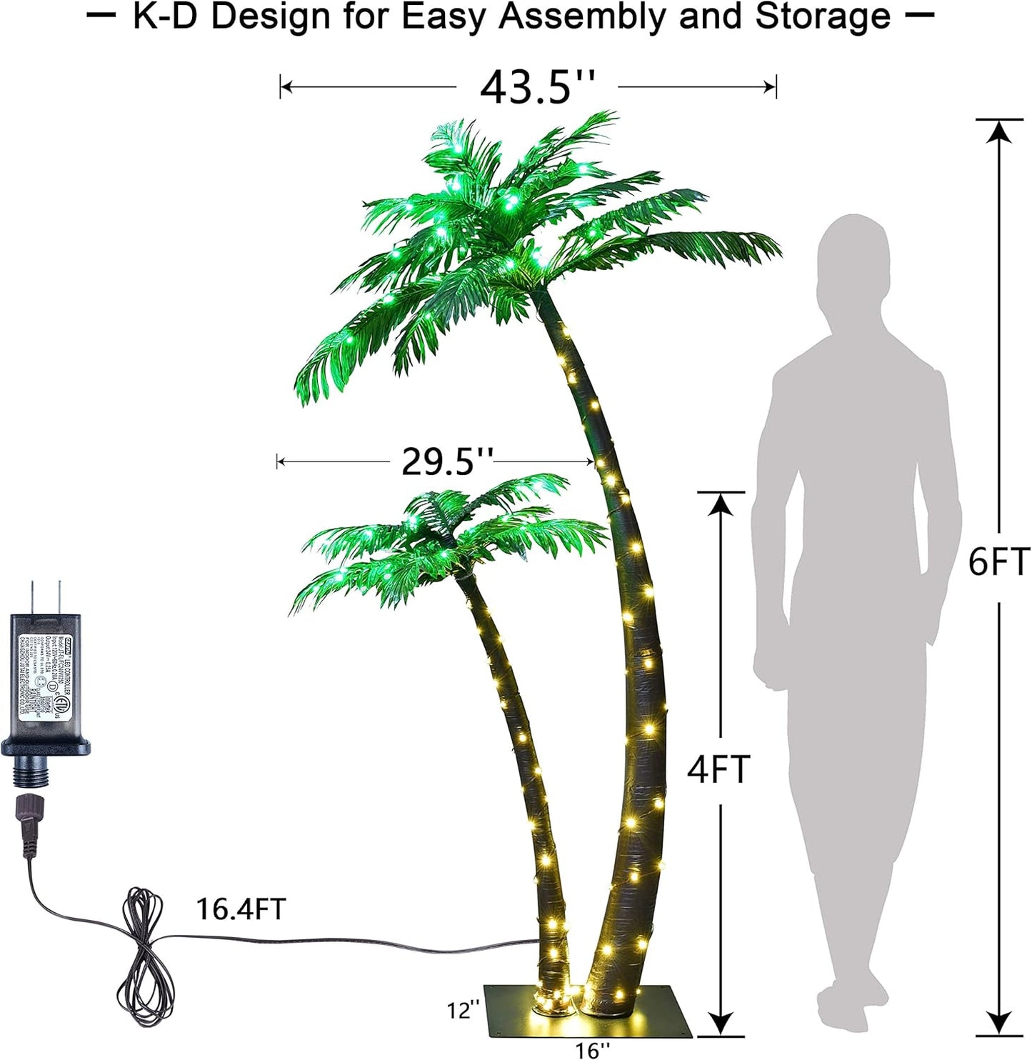 Gorgeous Artificial Lighted Solar Palm Tree 4FT&6FT Office Decor, 184LED for Outside Patio Home Party Garden Nativity