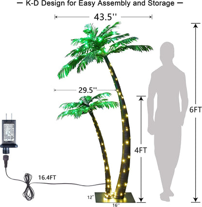 Gorgeous Artificial Lighted Solar Palm Tree 4FT&6FT Office Decor, 184LED for Outside Patio Home Party Garden Nativity