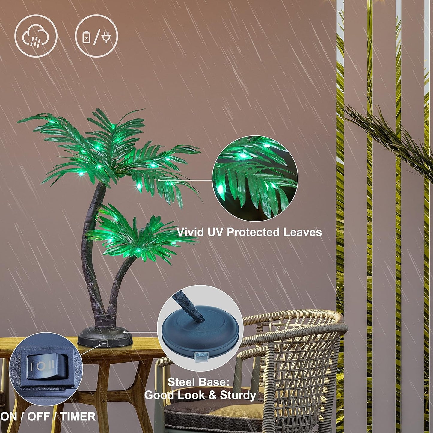 Gorgeous Artificial Lighted Solar Palm Tree 4FT&6FT Office Decor, 184LED for Outside Patio Home Party Garden Nativity