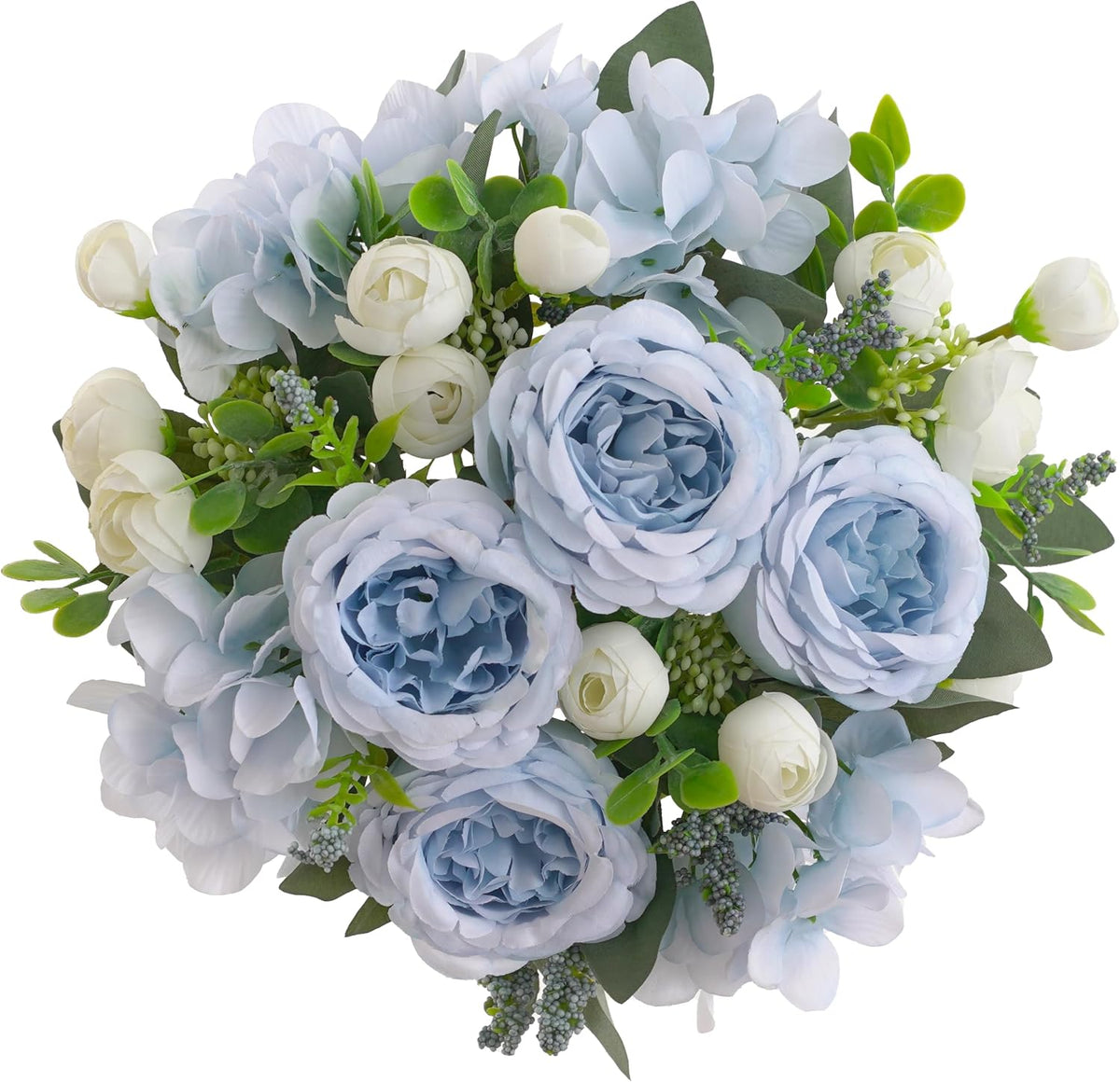 2 Bunches Artificial Peonies Flowers Small Silk Blue Peonies Fake Hydrangea Flowers Arrangements Table Centerpiece Faux Flores for Bridal Wedding Home Decor (2, Blue White)