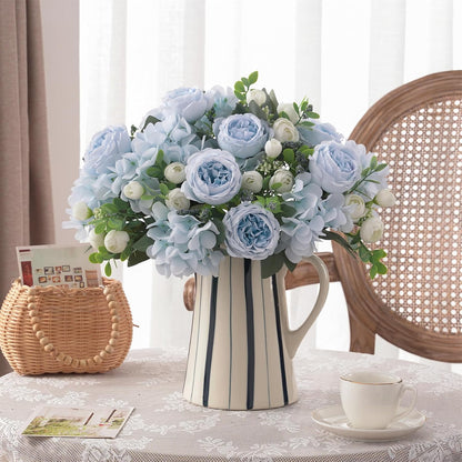 2 Bunches Artificial Peonies Flowers Small Silk Blue Peonies Fake Hydrangea Flowers Arrangements Table Centerpiece Faux Flores for Bridal Wedding Home Decor (2, Blue White)