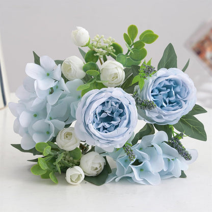2 Bunches Artificial Peonies Flowers Small Silk Blue Peonies Fake Hydrangea Flowers Arrangements Table Centerpiece Faux Flores for Bridal Wedding Home Decor (2, Blue White)