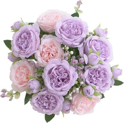 2 Bunches Artificial Peonies Flowers Small Silk Blue Peonies Fake Hydrangea Flowers Arrangements Table Centerpiece Faux Flores for Bridal Wedding Home Decor (2, Blue White)