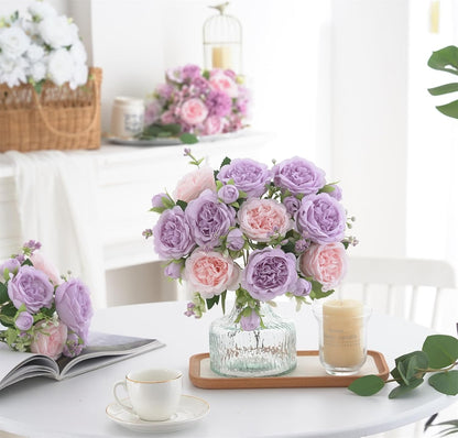 2 Bunches Artificial Peonies Flowers Small Silk Blue Peonies Fake Hydrangea Flowers Arrangements Table Centerpiece Faux Flores for Bridal Wedding Home Decor (2, Blue White)