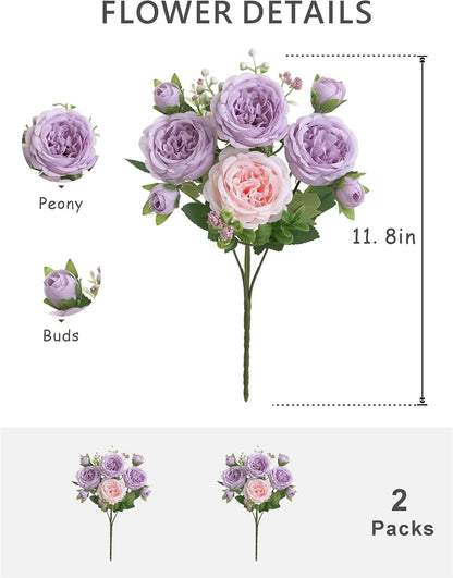 2 Bunches Artificial Peonies Flowers Small Silk Blue Peonies Fake Hydrangea Flowers Arrangements Table Centerpiece Faux Flores for Bridal Wedding Home Decor (2, Blue White)