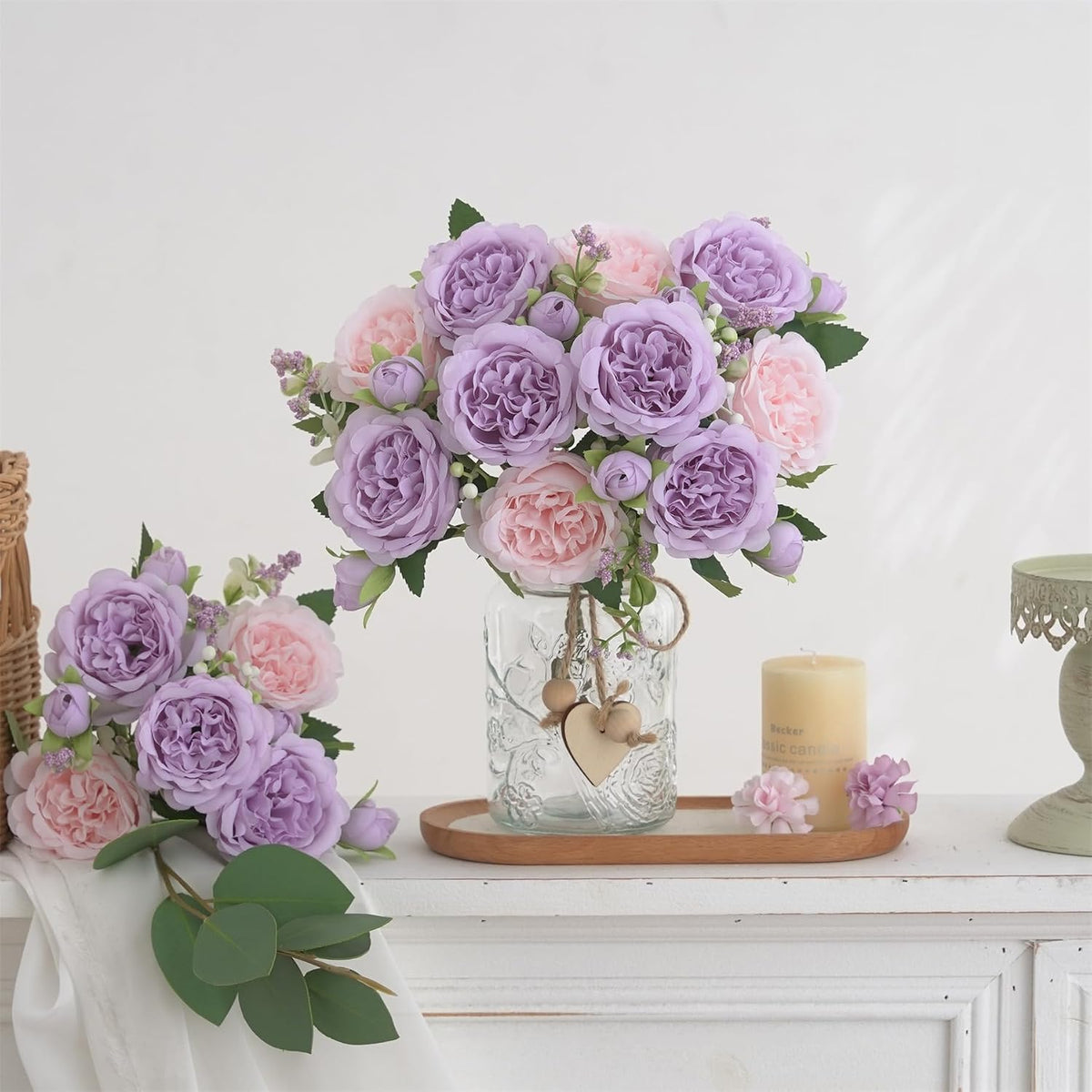 2 Bunches Artificial Peonies Flowers Small Silk Blue Peonies Fake Hydrangea Flowers Arrangements Table Centerpiece Faux Flores for Bridal Wedding Home Decor (2, Blue White)