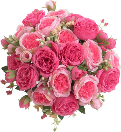 2 Bunches Artificial Peonies Flowers Small Silk Blue Peonies Fake Hydrangea Flowers Arrangements Table Centerpiece Faux Flores for Bridal Wedding Home Decor (2, Blue White)