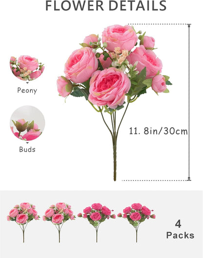 2 Bunches Artificial Peonies Flowers Small Silk Blue Peonies Fake Hydrangea Flowers Arrangements Table Centerpiece Faux Flores for Bridal Wedding Home Decor (2, Blue White)