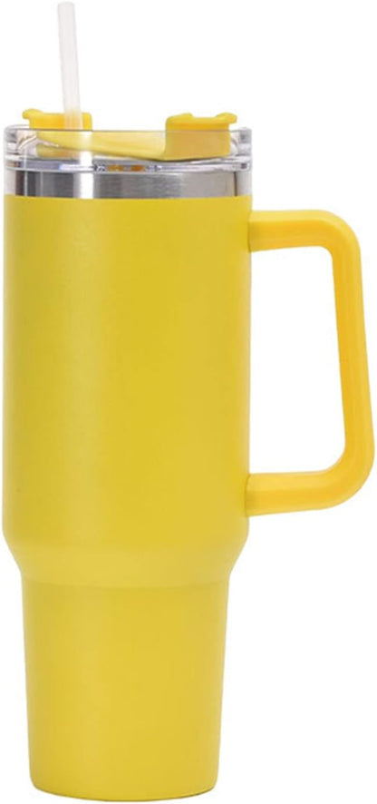 40oz Insulated Travel Mug Tumbler With Handle and Straw,Stainless Steel Double Wall Vacuum Cup Keep Drink Cold and Hot (Yellow)