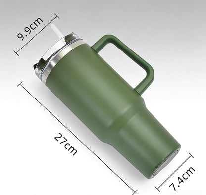 40oz Insulated Travel Mug Tumbler With Handle and Straw,Stainless Steel Double Wall Vacuum Cup Keep Drink Cold and Hot (Yellow)