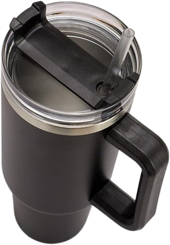 40oz Insulated Travel Mug Tumbler With Handle and Straw,Stainless Steel Double Wall Vacuum Cup Keep Drink Cold and Hot (Yellow)