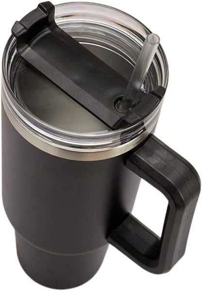 40oz Insulated Travel Mug Tumbler With Handle and Straw,Stainless Steel Double Wall Vacuum Cup Keep Drink Cold and Hot (Yellow)