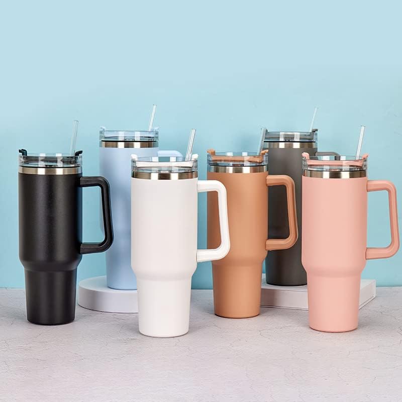 40oz Insulated Travel Mug Tumbler With Handle and Straw,Stainless Steel Double Wall Vacuum Cup Keep Drink Cold and Hot (Yellow)