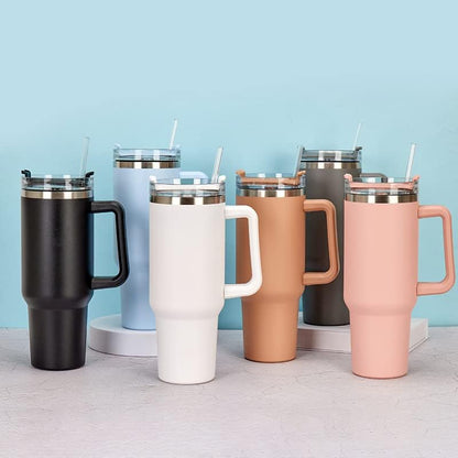 40oz Insulated Travel Mug Tumbler With Handle and Straw,Stainless Steel Double Wall Vacuum Cup Keep Drink Cold and Hot (Yellow)