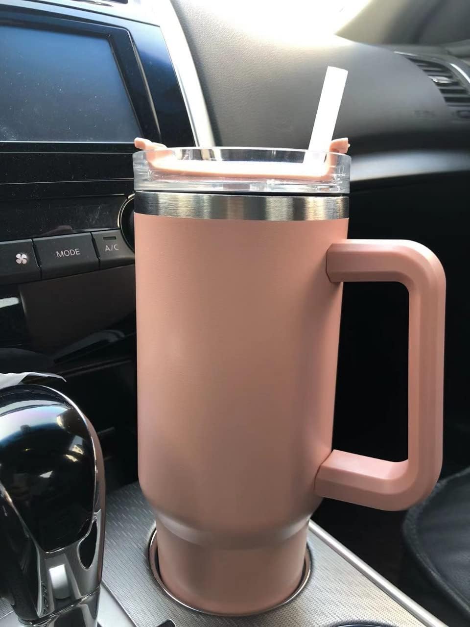 40oz Insulated Travel Mug Tumbler With Handle and Straw,Stainless Steel Double Wall Vacuum Cup Keep Drink Cold and Hot (Yellow)