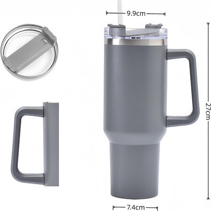 40oz Insulated Travel Mug Tumbler With Handle and Straw,Stainless Steel Double Wall Vacuum Cup Keep Drink Cold and Hot (Yellow)