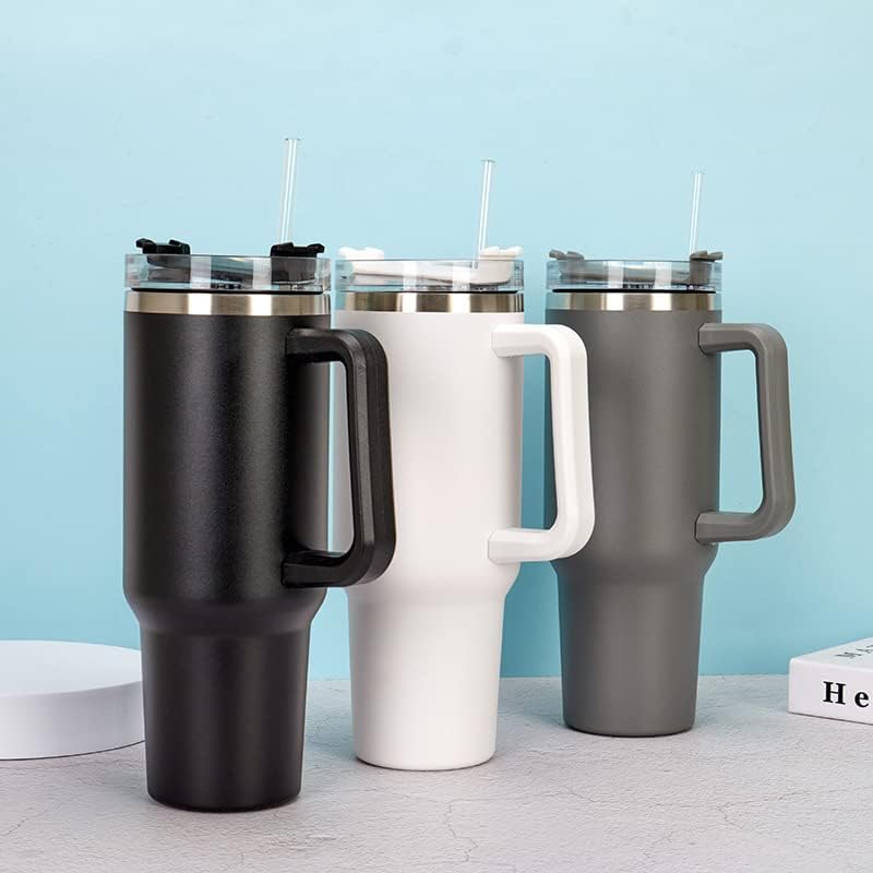 40oz Insulated Travel Mug Tumbler With Handle and Straw,Stainless Steel Double Wall Vacuum Cup Keep Drink Cold and Hot (Yellow)