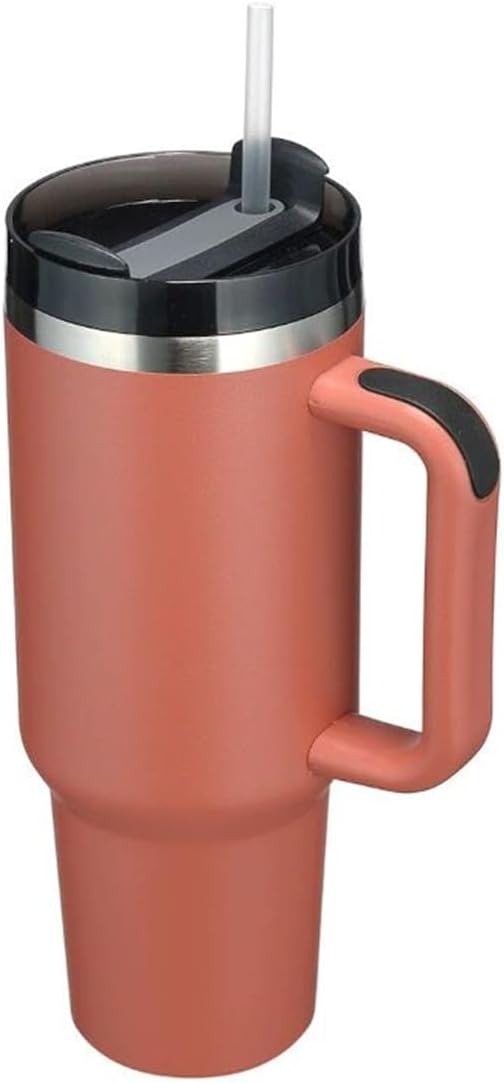 40oz Insulated Travel Mug Tumbler With Handle and Straw,Stainless Steel Double Wall Vacuum Cup Keep Drink Cold and Hot (Yellow)