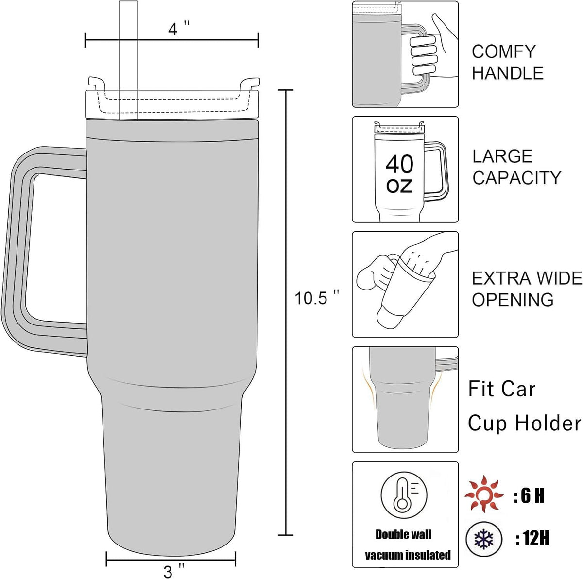 40oz Insulated Travel Mug Tumbler With Handle and Straw,Stainless Steel Double Wall Vacuum Cup Keep Drink Cold and Hot (Yellow)