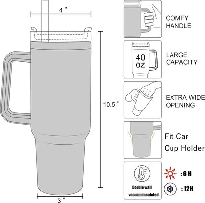 40oz Insulated Travel Mug Tumbler With Handle and Straw,Stainless Steel Double Wall Vacuum Cup Keep Drink Cold and Hot (Yellow)