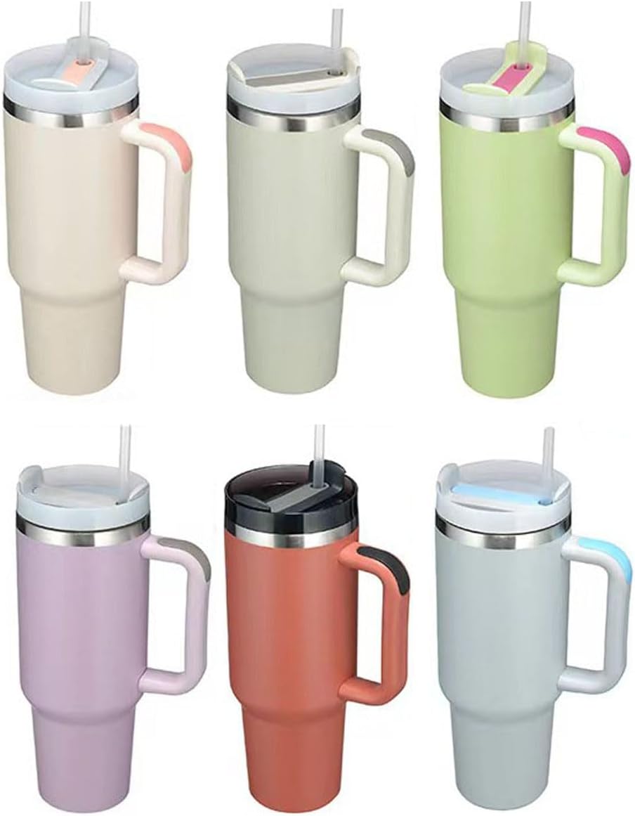 40oz Insulated Travel Mug Tumbler With Handle and Straw,Stainless Steel Double Wall Vacuum Cup Keep Drink Cold and Hot (Yellow)