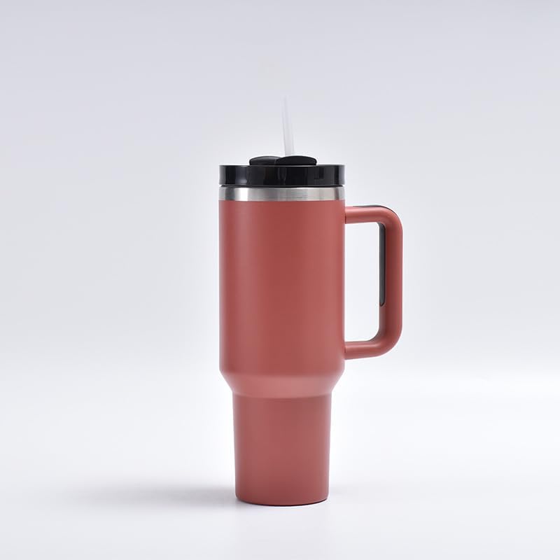 40oz Insulated Travel Mug Tumbler With Handle and Straw,Stainless Steel Double Wall Vacuum Cup Keep Drink Cold and Hot (Yellow)
