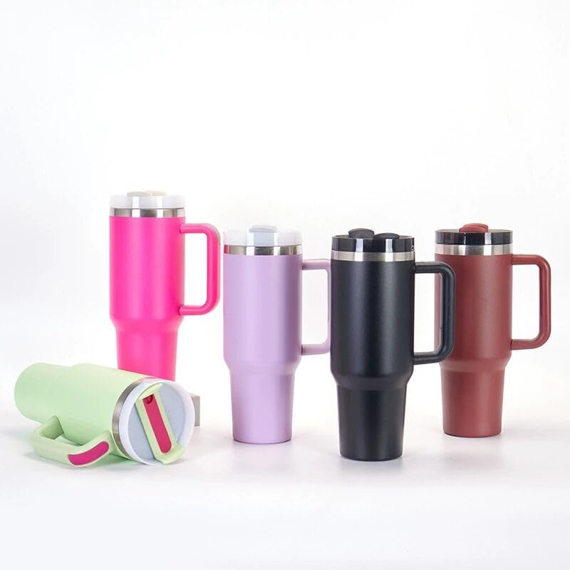 40oz Insulated Travel Mug Tumbler With Handle and Straw,Stainless Steel Double Wall Vacuum Cup Keep Drink Cold and Hot (Yellow)