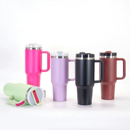 40oz Insulated Travel Mug Tumbler With Handle and Straw,Stainless Steel Double Wall Vacuum Cup Keep Drink Cold and Hot (Yellow)