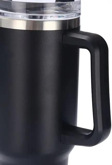40oz Insulated Travel Mug Tumbler With Handle and Straw,Stainless Steel Double Wall Vacuum Cup Keep Drink Cold and Hot (Yellow)