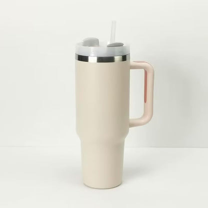 40oz Insulated Travel Mug Tumbler With Handle and Straw,Stainless Steel Double Wall Vacuum Cup Keep Drink Cold and Hot (Yellow)
