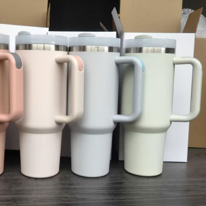 40oz Insulated Travel Mug Tumbler With Handle and Straw,Stainless Steel Double Wall Vacuum Cup Keep Drink Cold and Hot (Yellow)