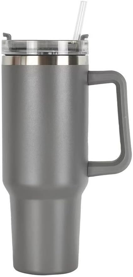 40oz Insulated Travel Mug Tumbler With Handle and Straw,Stainless Steel Double Wall Vacuum Cup Keep Drink Cold and Hot (Yellow)