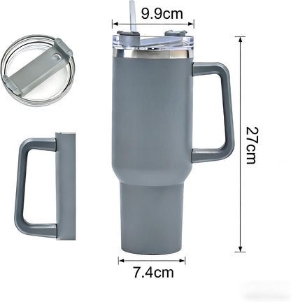 40oz Insulated Travel Mug Tumbler With Handle and Straw,Stainless Steel Double Wall Vacuum Cup Keep Drink Cold and Hot (Yellow)