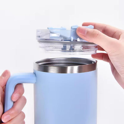 40oz Insulated Travel Mug Tumbler With Handle and Straw,Stainless Steel Double Wall Vacuum Cup Keep Drink Cold and Hot (Yellow)