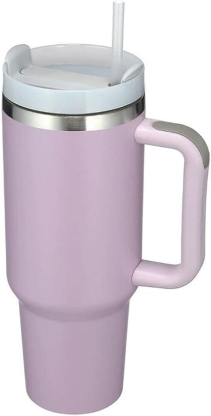 40oz Insulated Travel Mug Tumbler With Handle and Straw,Stainless Steel Double Wall Vacuum Cup Keep Drink Cold and Hot (Yellow)