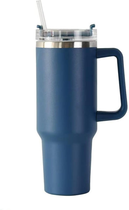 40oz Insulated Travel Mug Tumbler With Handle and Straw,Stainless Steel Double Wall Vacuum Cup Keep Drink Cold and Hot (Yellow)