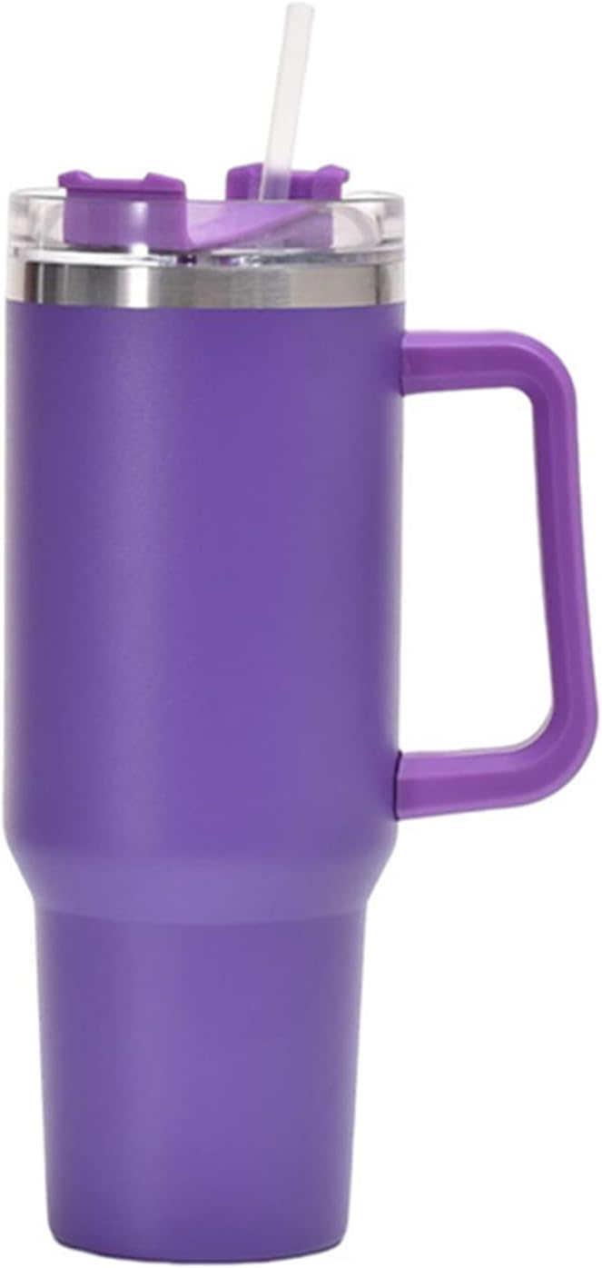 40oz Insulated Travel Mug Tumbler With Handle and Straw,Stainless Steel Double Wall Vacuum Cup Keep Drink Cold and Hot (Yellow)