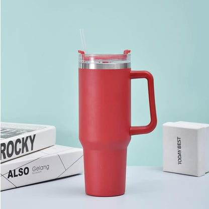 40oz Insulated Travel Mug Tumbler With Handle and Straw,Stainless Steel Double Wall Vacuum Cup Keep Drink Cold and Hot (Yellow)