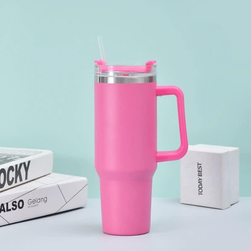 40oz Insulated Travel Mug Tumbler With Handle and Straw,Stainless Steel Double Wall Vacuum Cup Keep Drink Cold and Hot (Yellow)