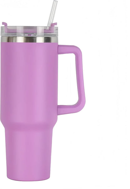 40oz Insulated Travel Mug Tumbler With Handle and Straw,Stainless Steel Double Wall Vacuum Cup Keep Drink Cold and Hot (Yellow)