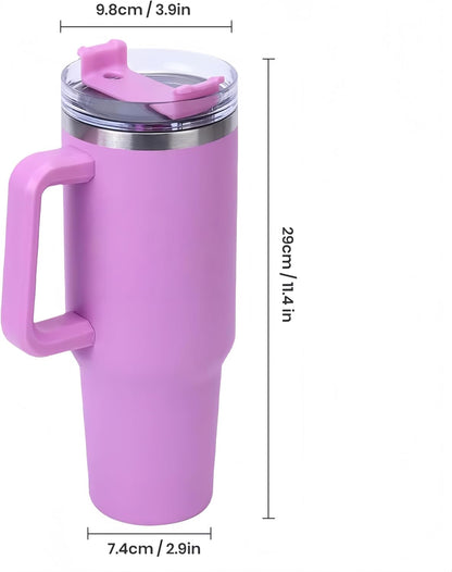 40oz Insulated Travel Mug Tumbler With Handle and Straw,Stainless Steel Double Wall Vacuum Cup Keep Drink Cold and Hot (Yellow)