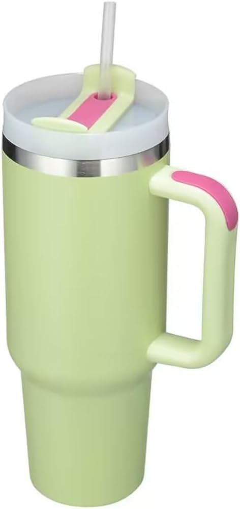 40oz Insulated Travel Mug Tumbler With Handle and Straw,Stainless Steel Double Wall Vacuum Cup Keep Drink Cold and Hot (Yellow)