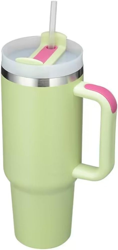 40oz Insulated Travel Mug Tumbler With Handle and Straw,Stainless Steel Double Wall Vacuum Cup Keep Drink Cold and Hot (Yellow)