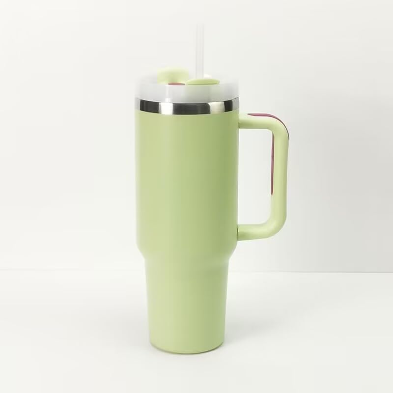 40oz Insulated Travel Mug Tumbler With Handle and Straw,Stainless Steel Double Wall Vacuum Cup Keep Drink Cold and Hot (Yellow)
