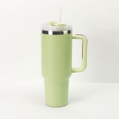 40oz Insulated Travel Mug Tumbler With Handle and Straw,Stainless Steel Double Wall Vacuum Cup Keep Drink Cold and Hot (Yellow)