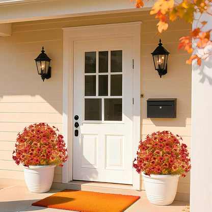2 Pack Fall Artificial Mums Topiary Ball Tree with Ground Spike Boxwood 25" UV Resistant Fake Greenery Shrub Faux Violet Plant Fall Decorations Flower for Garden Yard Porch Patio Autumn Outdoor Decor