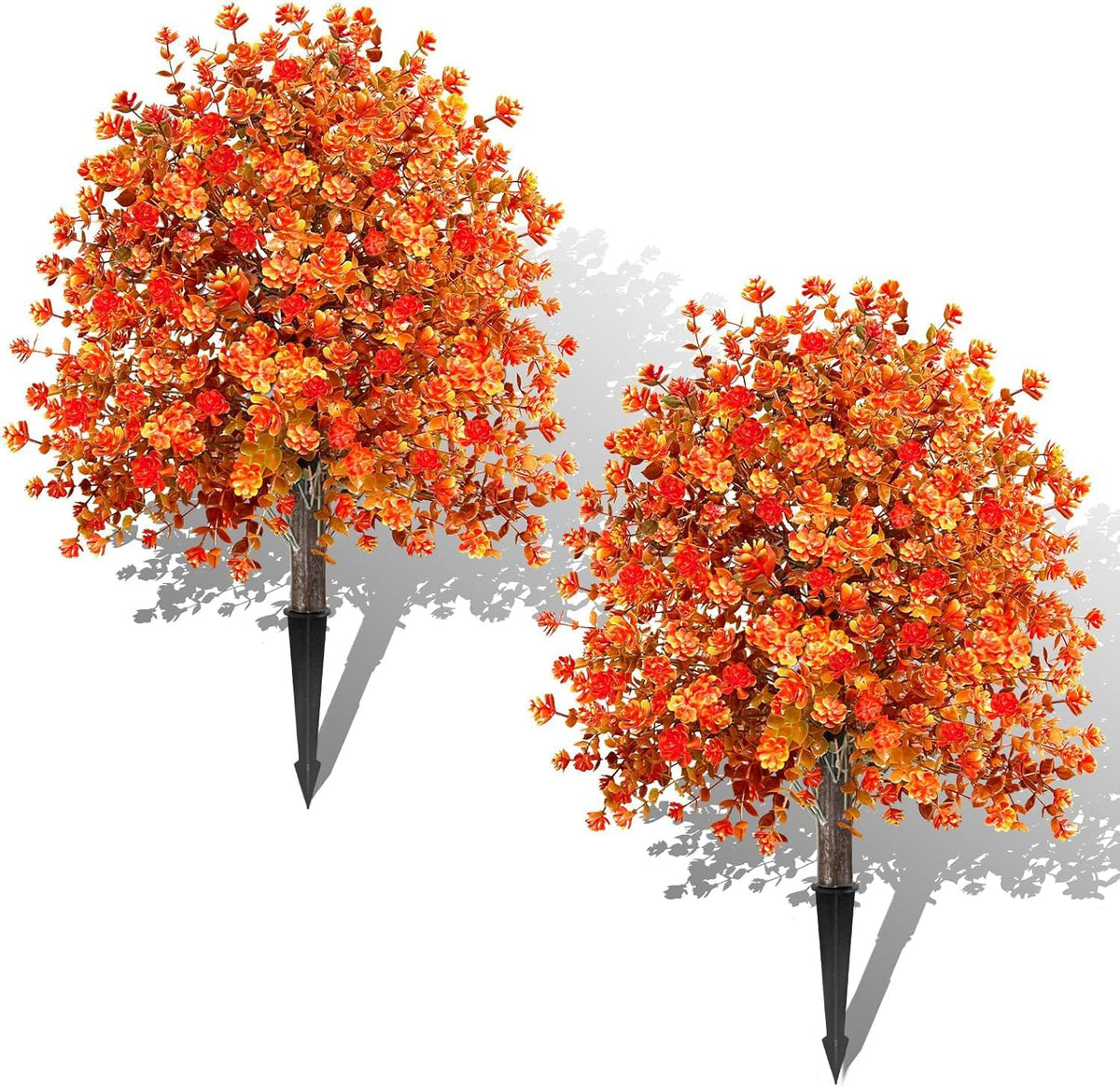 2 Pack Fall Artificial Mums Topiary Ball Tree with Ground Spike Boxwood 25" UV Resistant Fake Greenery Shrub Faux Violet Plant Fall Decorations Flower for Garden Yard Porch Patio Autumn Outdoor Decor