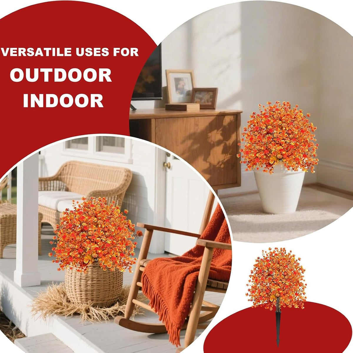 2 Pack Fall Artificial Mums Topiary Ball Tree with Ground Spike Boxwood 25" UV Resistant Fake Greenery Shrub Faux Violet Plant Fall Decorations Flower for Garden Yard Porch Patio Autumn Outdoor Decor